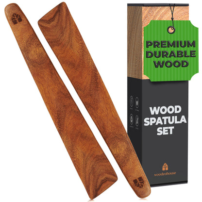 12 inch Teak Wood Spatula for Cast Iron, Small Wood Flipper, Egg Scraper, Flat Wooden Turner, Multipurpose Wood Cooking Utensil, Spatulas Perfect for Flipping, Serving, Scraping & Turning. Set of 2 - CookCave