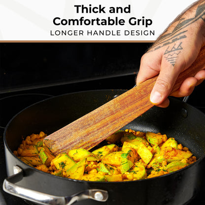 12 inch Teak Wood Spatula for Cast Iron, Small Wood Flipper, Egg Scraper, Flat Wooden Turner, Multipurpose Wood Cooking Utensil, Spatulas Perfect for Flipping, Serving, Scraping & Turning. Set of 2 - CookCave