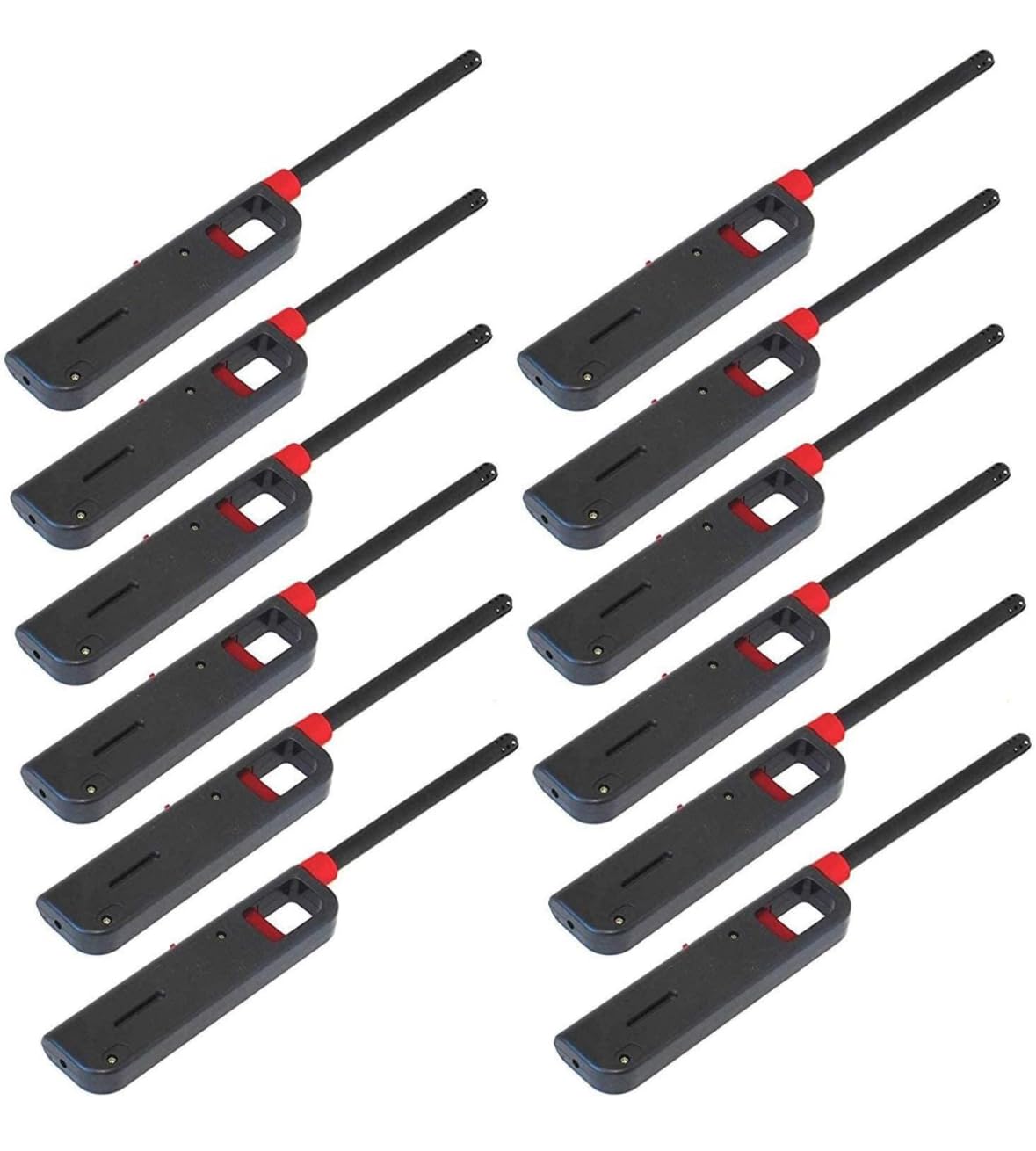 12 Pack - Fuel Included BBQ Grill Long Lighter - Refillable Butane Gas Candle Fireplace Kitchen Stove Wind Resistant, Red - CookCave