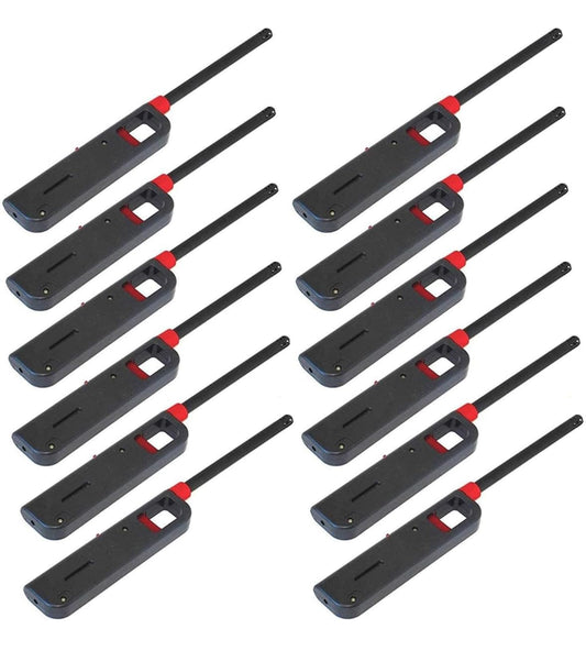 12 Pack - Fuel Included BBQ Grill Long Lighter - Refillable Butane Gas Candle Fireplace Kitchen Stove Wind Resistant, Red - CookCave