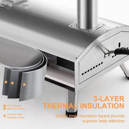 12” Portable Wood Fired Pizza Oven - Stainless Steel Pellet Pizza Stove for Outdoor Cooking, Backyard & Camping - CookCave