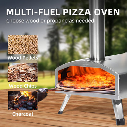 12” Portable Wood Fired Pizza Oven - Stainless Steel Pellet Pizza Stove for Outdoor Cooking, Backyard & Camping - CookCave
