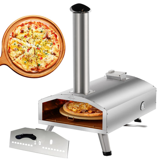 12” Portable Wood Fired Pizza Oven - Stainless Steel Pellet Pizza Stove for Outdoor Cooking, Backyard & Camping - CookCave