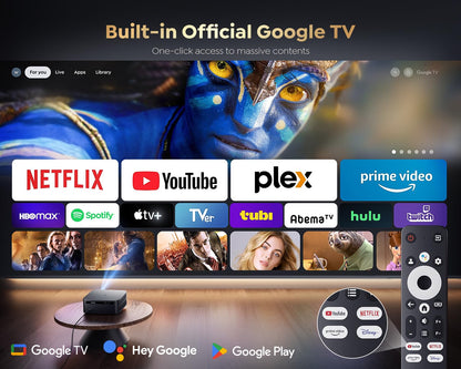 [1200 ANSI/Google TV/Voice Control]Smart Projector with WiFi 6 and Bluetooth, Netflix-Licensed 4K Support, Outdoor Movie Proyector, 1080P Home Ceiling Auto Focus Projector, PUTRIMS K12 Gray - CookCave