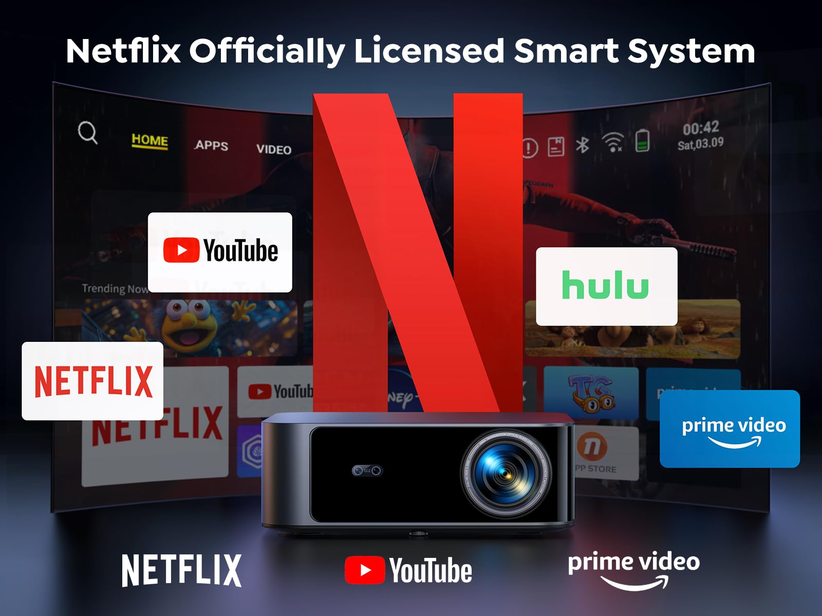 [1200 ANSI/Netflix-Licensed/36W Dolby Audio] Smart Projector with WiFi 6 and 2-Way Bluetooth, Auto Focus & Keystone, TOPTRO X9 4K Supported Outdoor Movie Projector, Gray - CookCave