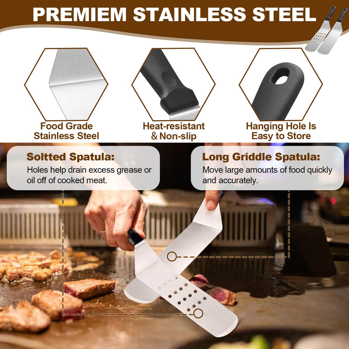 14PCS Griddle Accessories Kit, Flat Top Grill Accessories Set for Blackstone and Camp Chef, Grill Spatula Set with Enlarged Spatulas, Scraper for Outdoor Barbecue - CookCave