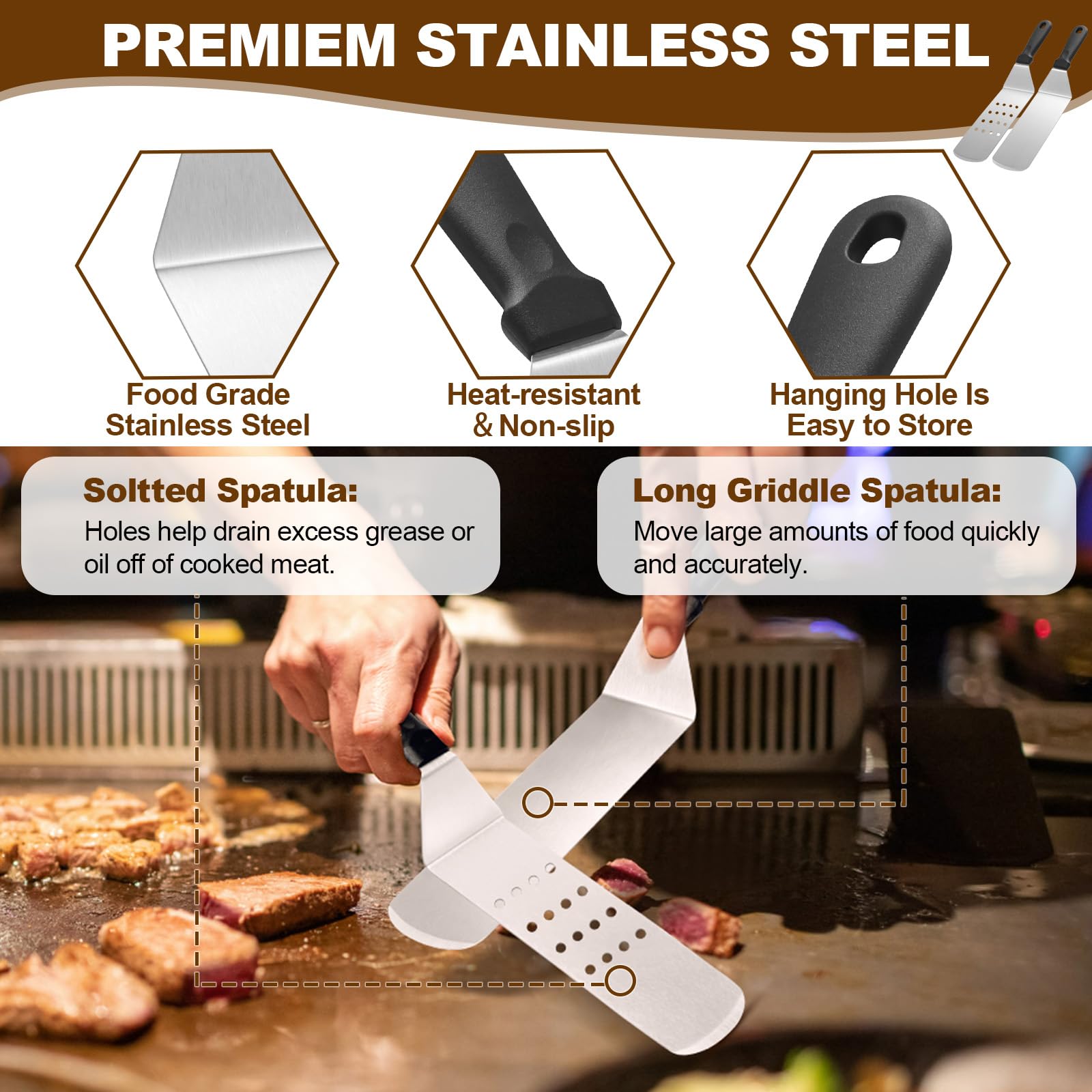 14PCS Griddle Accessories Kit, Flat Top Grill Accessories Set for Blackstone and Camp Chef, Grill Spatula Set with Enlarged Spatulas, Scraper for Outdoor Barbecue - CookCave