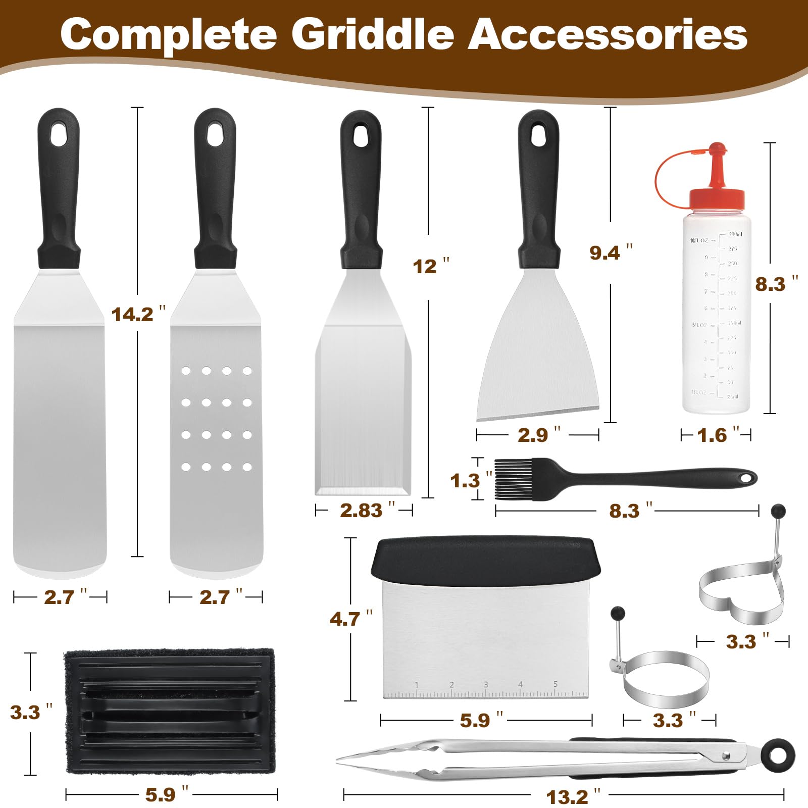 14PCS Griddle Accessories Kit, Flat Top Grill Accessories Set for Blackstone and Camp Chef, Grill Spatula Set with Enlarged Spatulas, Scraper for Outdoor Barbecue - CookCave