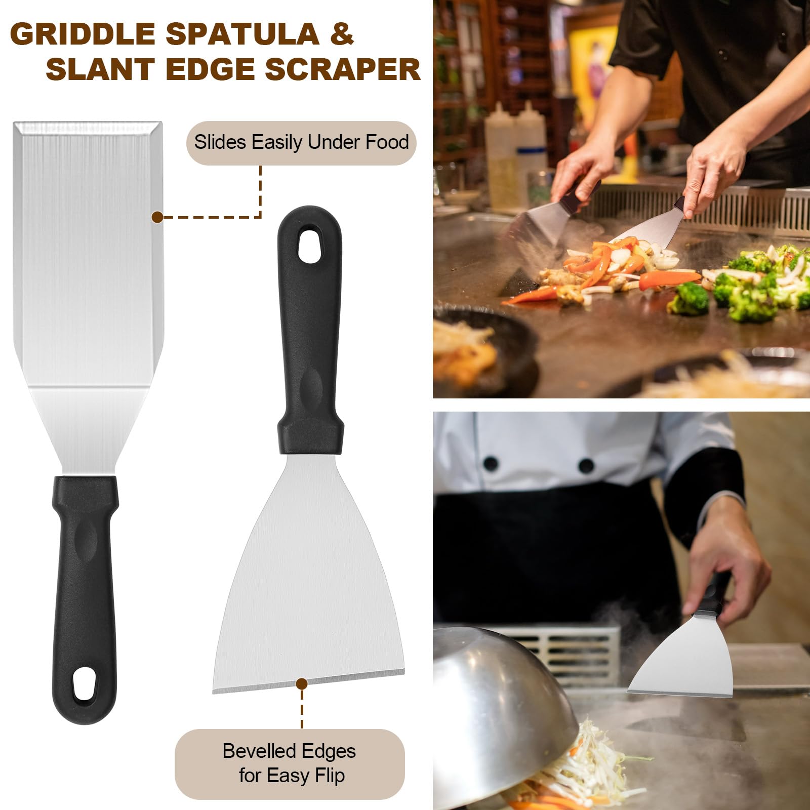 14PCS Griddle Accessories Kit, Flat Top Grill Accessories Set for Blackstone and Camp Chef, Grill Spatula Set with Enlarged Spatulas, Scraper for Outdoor Barbecue - CookCave