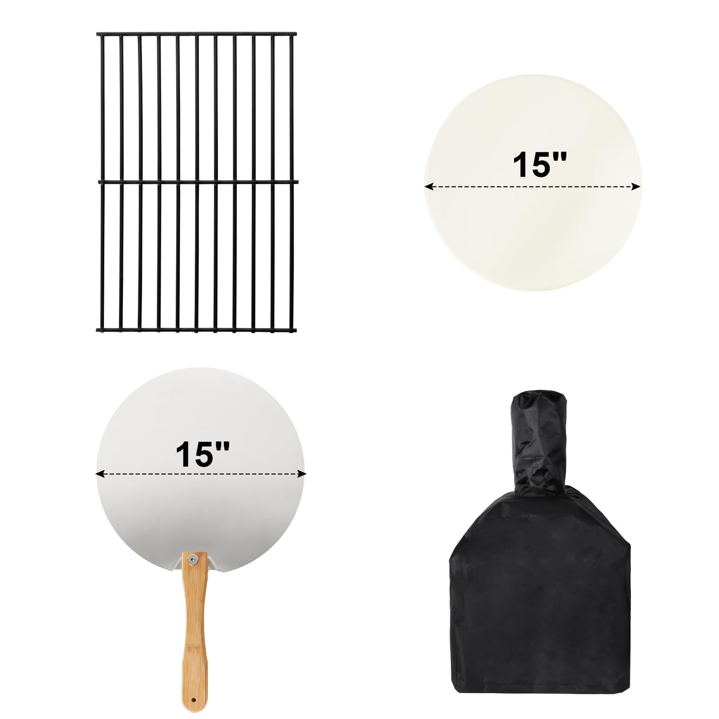 15’’ Outdoor Pizza Oven Wood Fired Pizza Oven Portable Patio Ovens Included Pizza Stone, Pizza Peel, Fold-up Legs, Cover Cooking Rack for Camping Backyard BBQ - CookCave