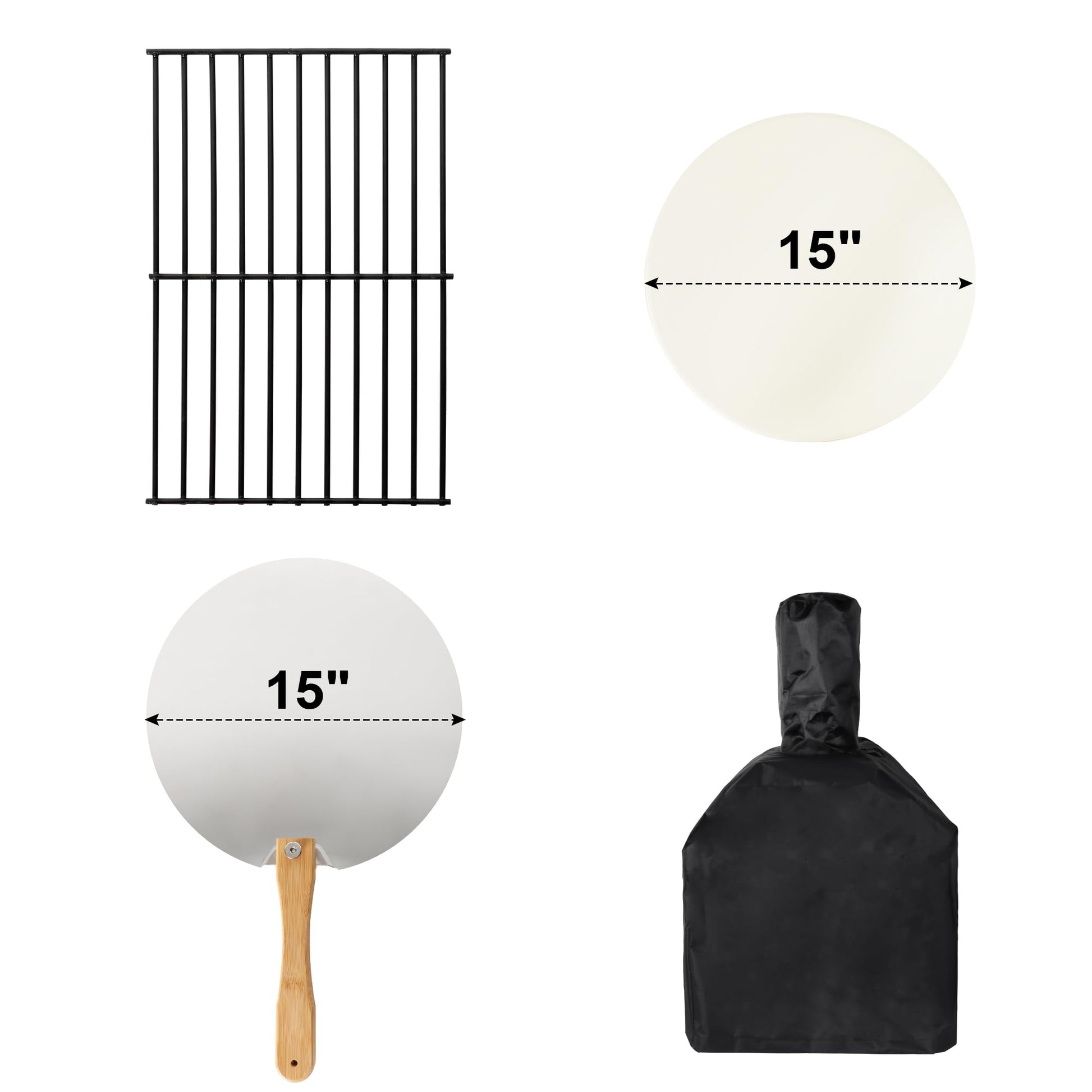 15’’ Outdoor Pizza Oven Wood Fired Pizza Oven Portable Patio Ovens Included Pizza Stone, Pizza Peel, Fold-up Legs, Cover Cooking Rack for Camping Backyard BBQ - CookCave