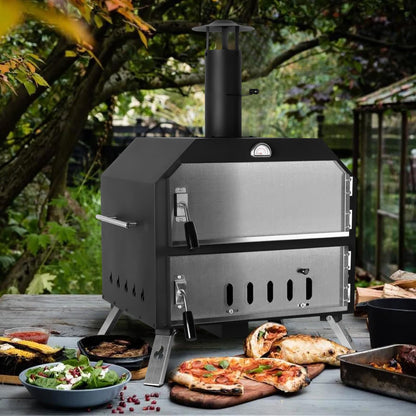 15’’ Outdoor Pizza Oven Wood Fired Pizza Oven Portable Patio Ovens Included Pizza Stone, Pizza Peel, Fold-up Legs, Cover Cooking Rack for Camping Backyard BBQ - CookCave