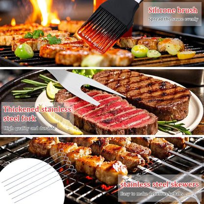 15-Piece Stainless Steel BBQ Grilling Accessories Kit, Premium BBQ Tools with Hooks & Storage Apron, Grill Utensils Set for Outdoor Grill, Cooking, Camping, Fathers Day Grilling Gifts for Men Dad - CookCave