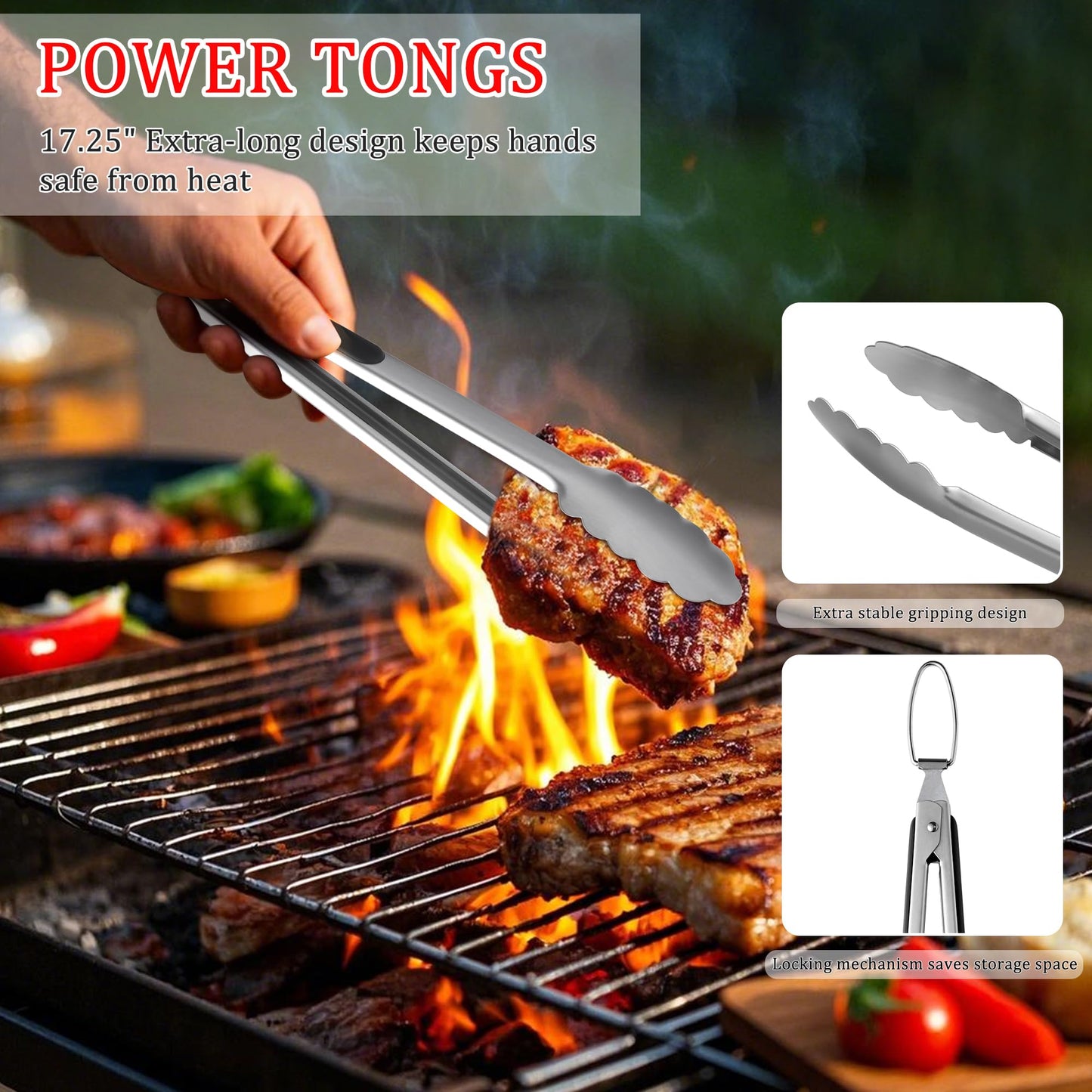 15-Piece Stainless Steel BBQ Grilling Accessories Kit, Premium BBQ Tools with Hooks & Storage Apron, Grill Utensils Set for Outdoor Grill, Cooking, Camping, Fathers Day Grilling Gifts for Men Dad - CookCave