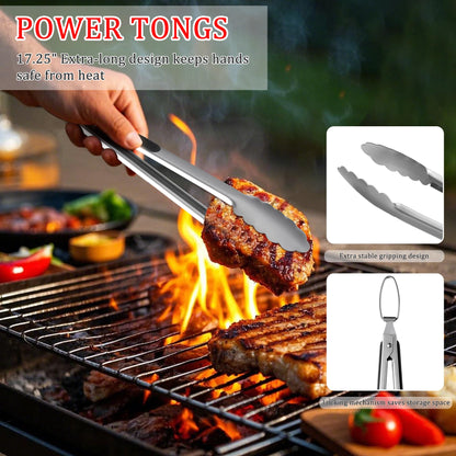 15-Piece Stainless Steel BBQ Grilling Accessories Kit, Premium BBQ Tools with Hooks & Storage Apron, Grill Utensils Set for Outdoor Grill, Cooking, Camping, Fathers Day Grilling Gifts for Men Dad - CookCave