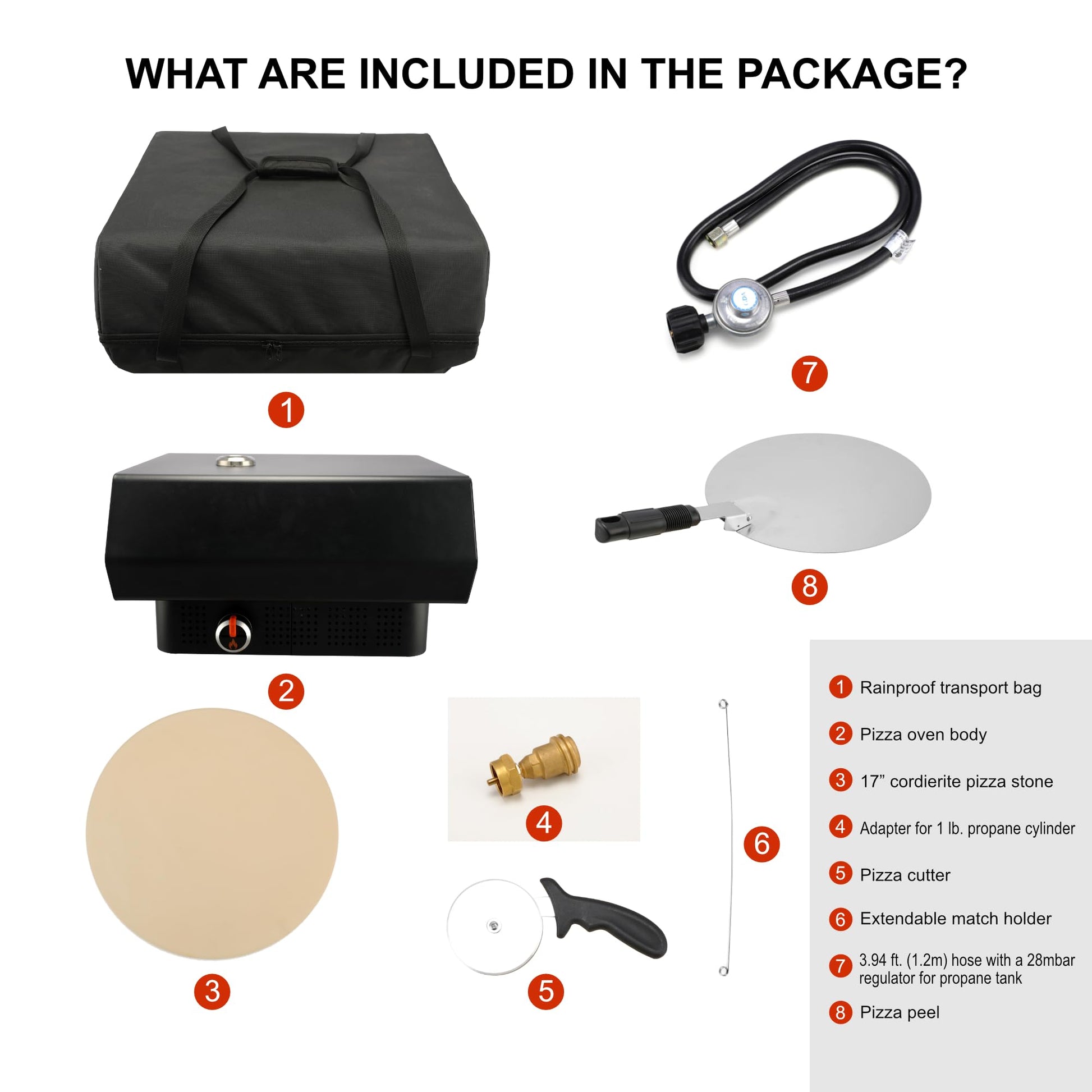 16" Propane Gas Portable Outdoor Pizza Oven w/Rotating Stone and Integrated Thermometer - Carry Bag, Peel, Cutter, 1 Lb. Cylinder Adapter and 4 Ft. Hose w/Regulator for 20 Lbs. Tanks Included - CookCave