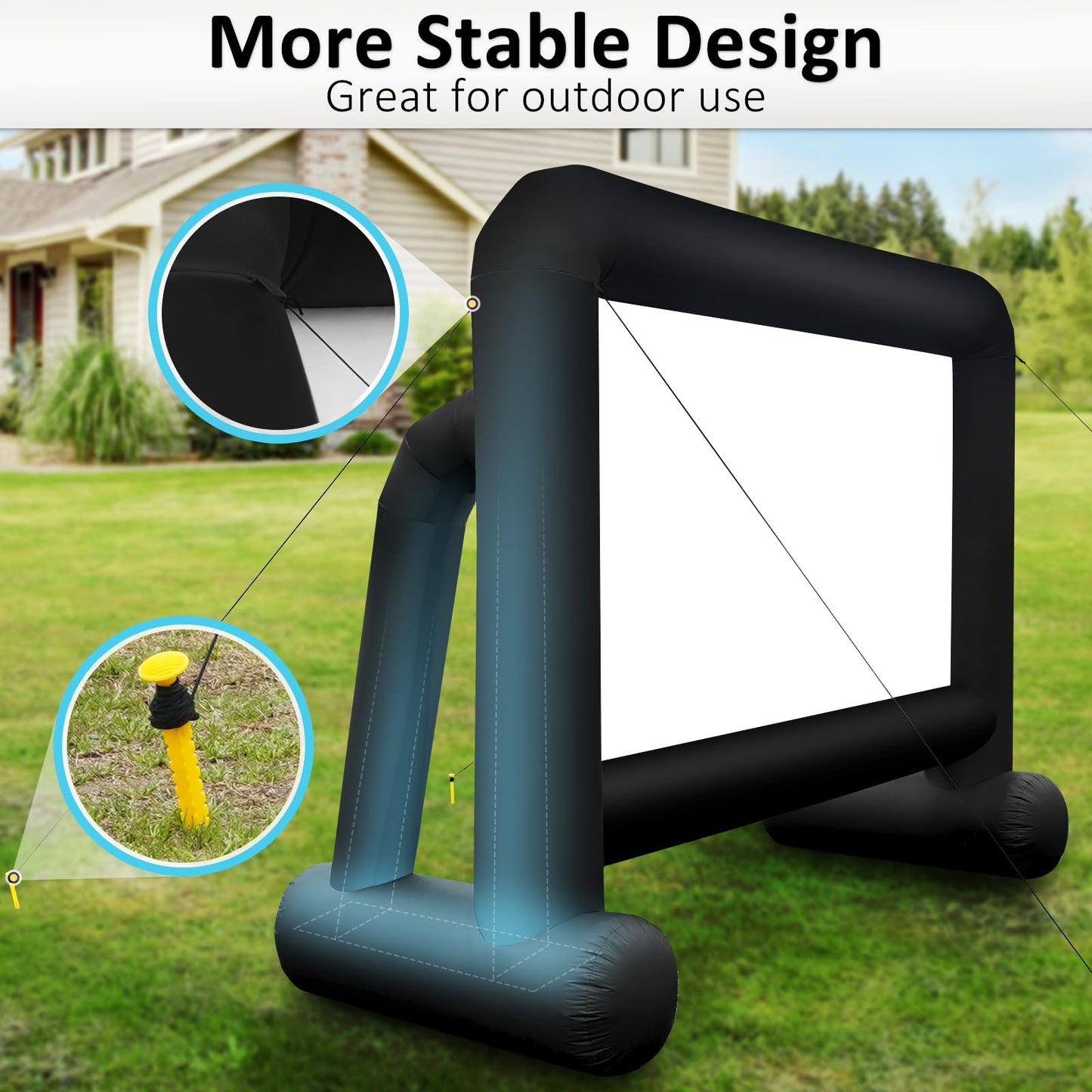 16ft Giant Inflatable Projector Screen for Outside with IP68 Build-in Blower, Front/Rear Projection, Plug&Play, Portable Outdoor Blow Up Screen for Backyard Movie Night, Theme Parties, Celebrations - CookCave