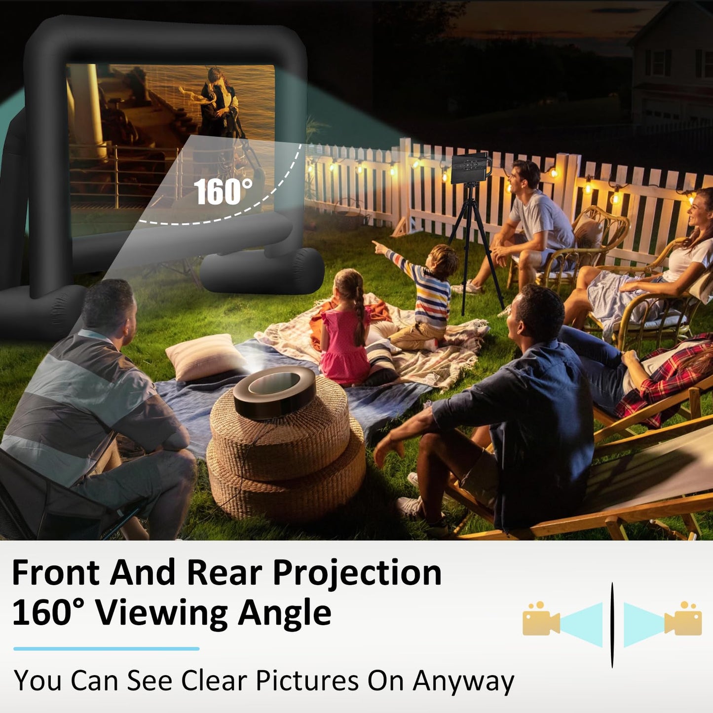 16ft Giant Inflatable Projector Screen for Outside with IP68 Build-in Blower, Front/Rear Projection, Plug&Play, Portable Outdoor Blow Up Screen for Backyard Movie Night, Theme Parties, Celebrations - CookCave