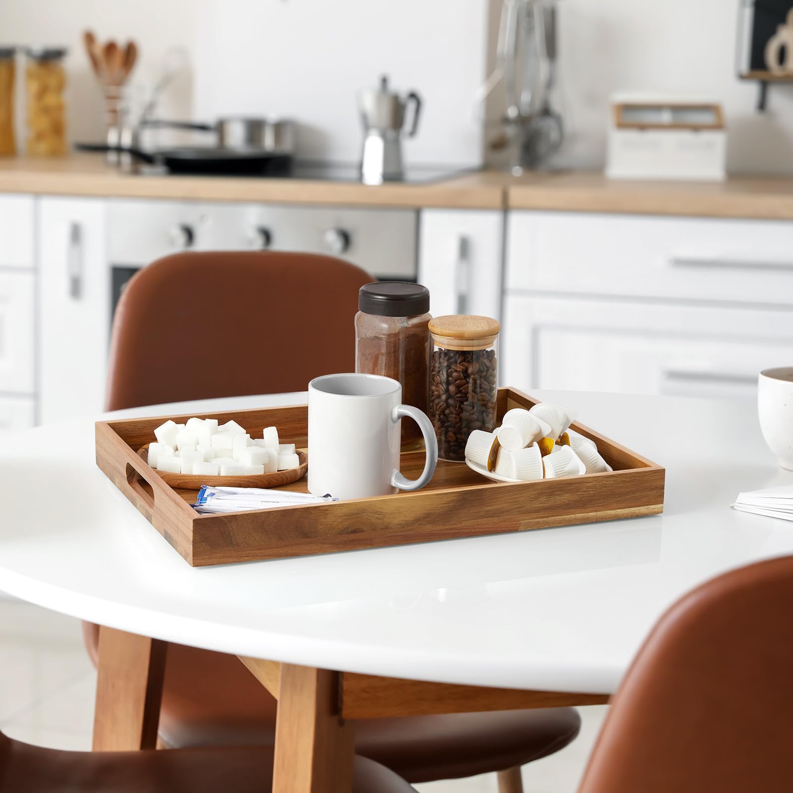 17 Inch Acacia Wood Serving Tray with Handles - Extra Large Wooden Tray for Ottoman, Breakfast in Bed, Dinner, Coffee Table - Decorative Rectangular Tray for Living Room Bedroom Entryway and Kitchen - CookCave