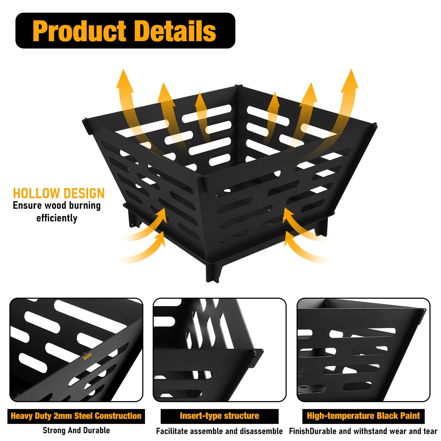 17 Inch Portable Plug Fire Pit,Outdoor Wood Burning Firepit, Detachable Square Metal Firepit for Camping, Picnics, BBQ,Courtyards, Garden Bonfires and Outdoor Heating with Storage Bag… - CookCave