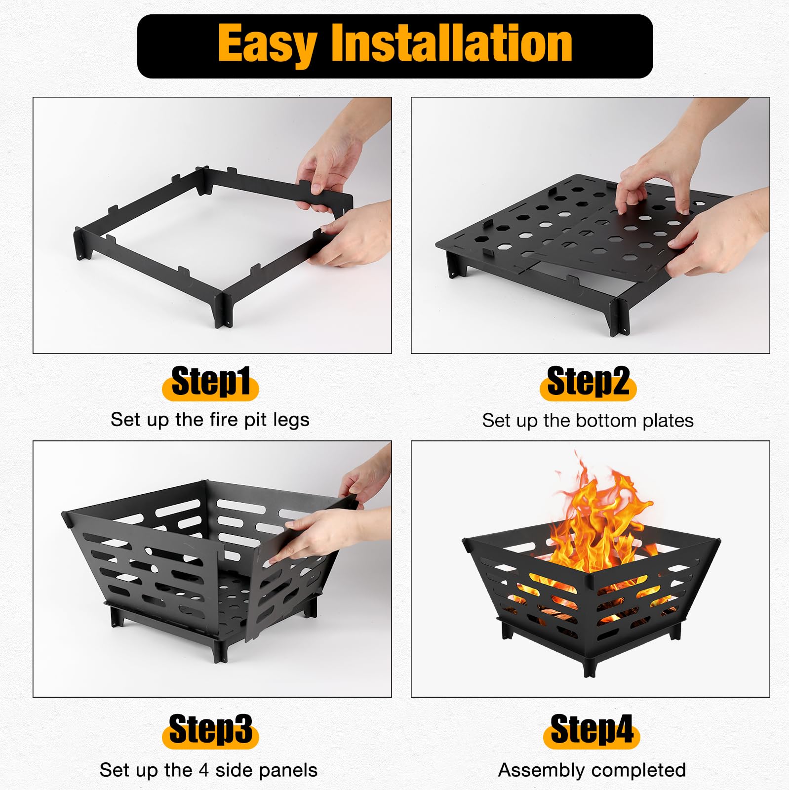 17 Inch Portable Plug Fire Pit,Outdoor Wood Burning Firepit, Detachable Square Metal Firepit for Camping, Picnics, BBQ,Courtyards, Garden Bonfires and Outdoor Heating with Storage Bag… - CookCave