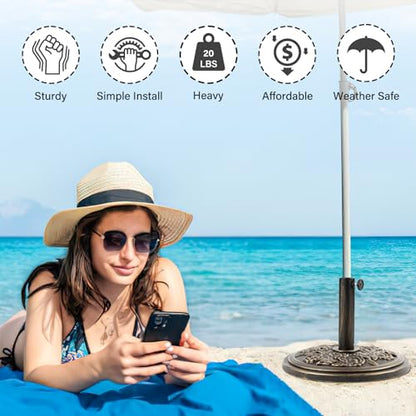 18 Inch Cast Stone w/Resin Shell Patio Umbrella Base, Bronze - CookCave