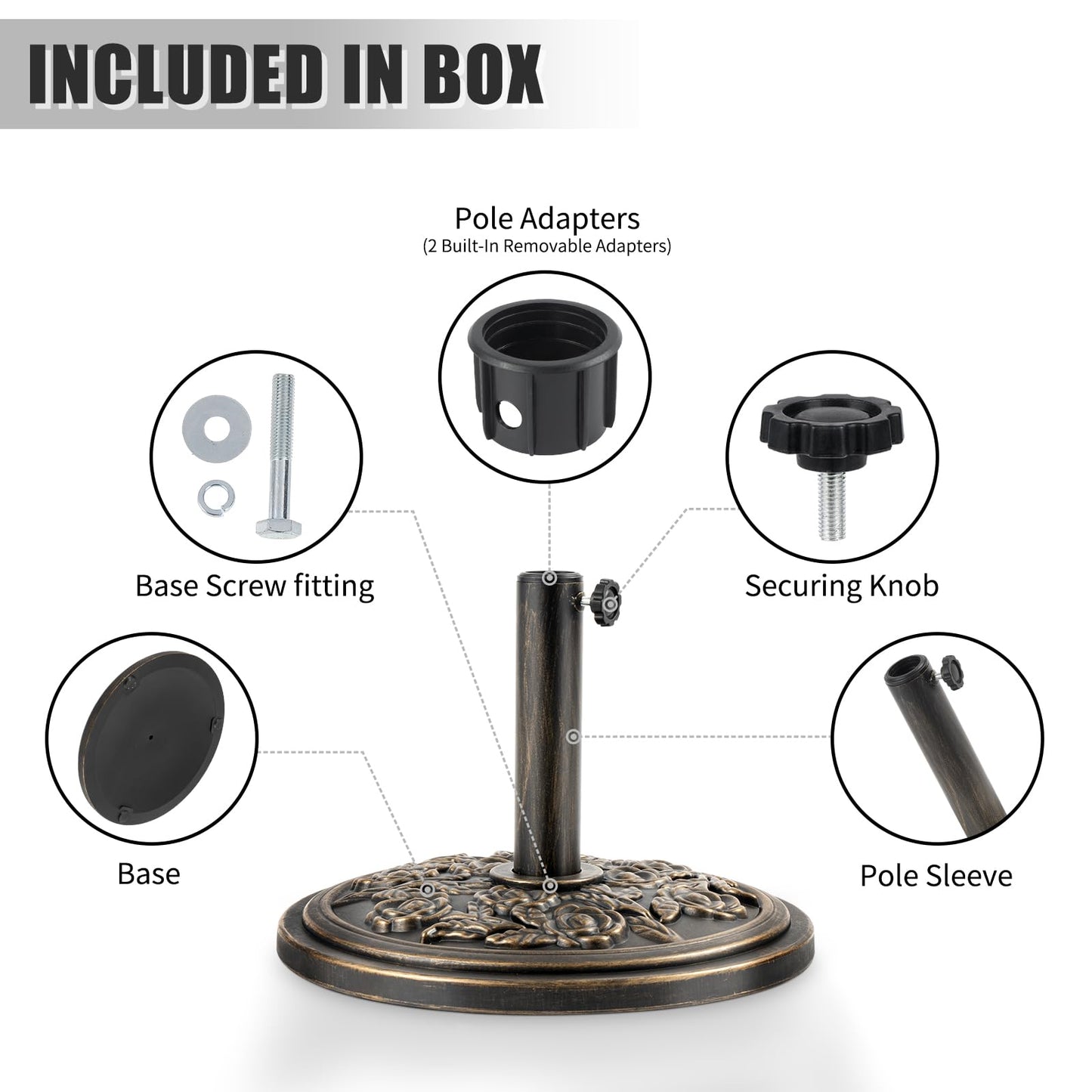 18 Inch Cast Stone w/Resin Shell Patio Umbrella Base, Bronze - CookCave