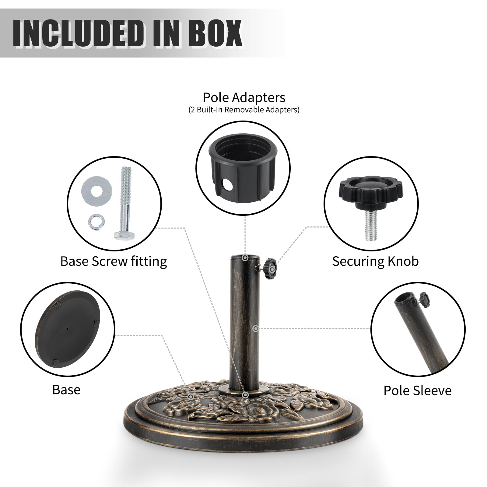 18 Inch Cast Stone w/Resin Shell Patio Umbrella Base, Bronze - CookCave