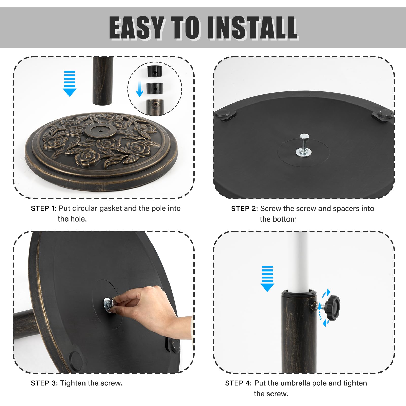 18 Inch Cast Stone w/Resin Shell Patio Umbrella Base, Bronze - CookCave