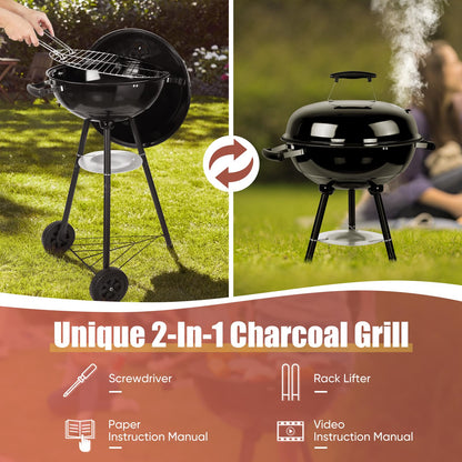 18 Inch Charcoal Grill, HaSteeL 2-In-1 Kettle Outdoor Barbecue Grill, Portable Black BBQ Grill for Camping/Backyard/Patio/Picnic, Porcelain-Enameled Lid & Fire Bowl, 254.SQ.IN Cooking Area, 13-Piece - CookCave