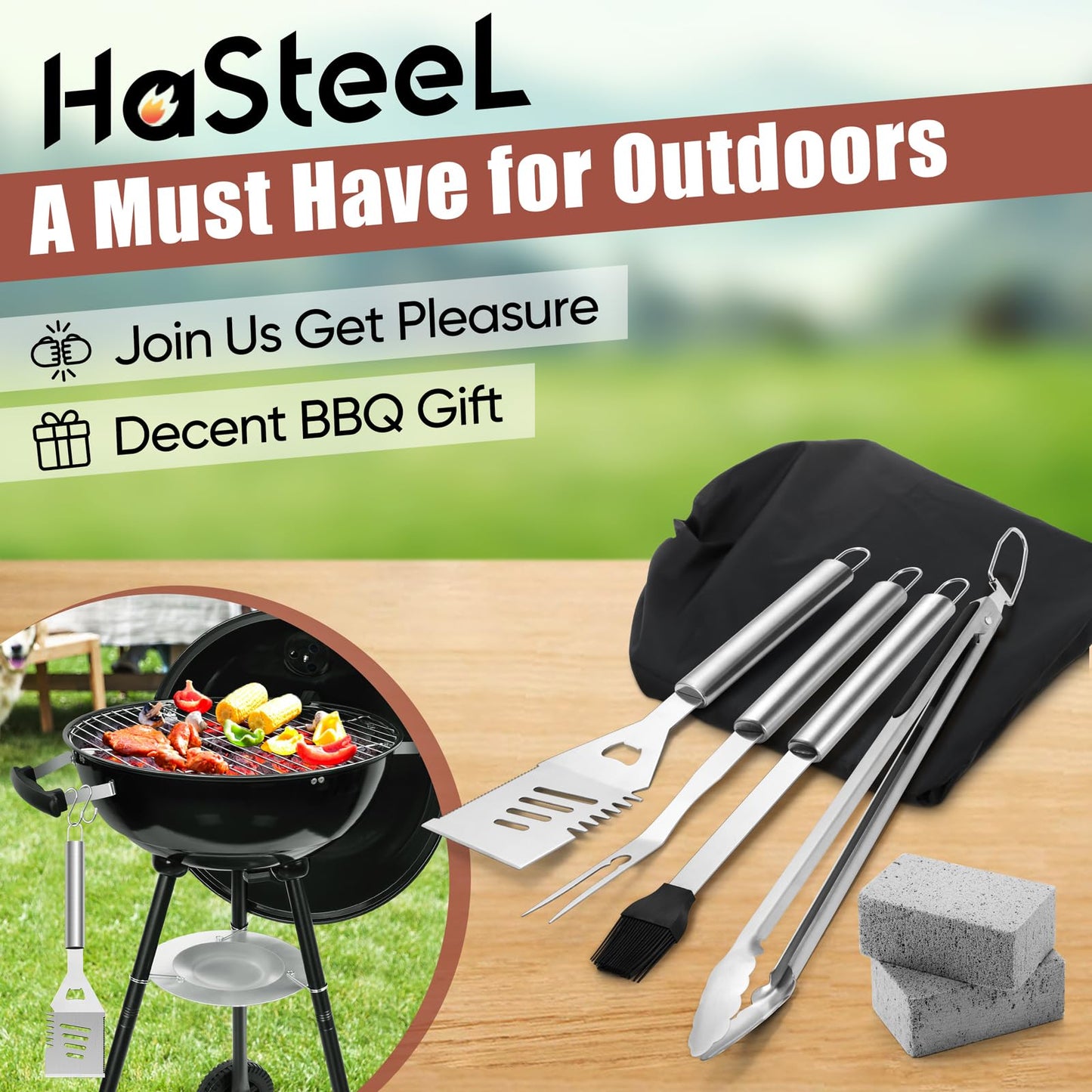 18 Inch Charcoal Grill, HaSteeL 2-In-1 Kettle Outdoor Barbecue Grill, Portable Black BBQ Grill for Camping/Backyard/Patio/Picnic, Porcelain-Enameled Lid & Fire Bowl, 254.SQ.IN Cooking Area, 13-Piece - CookCave