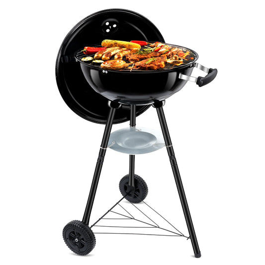 18 Inch Kettle Charcoal Grill, Leonyo Outdoor Barbecue Kettle Grill, Portable Round Smoker with Wheels, Porcelain-Enameled Lid & Fire Bowl, Perfect for Camping/Backyard/Tabletop Cooking/BBQ Party - CookCave
