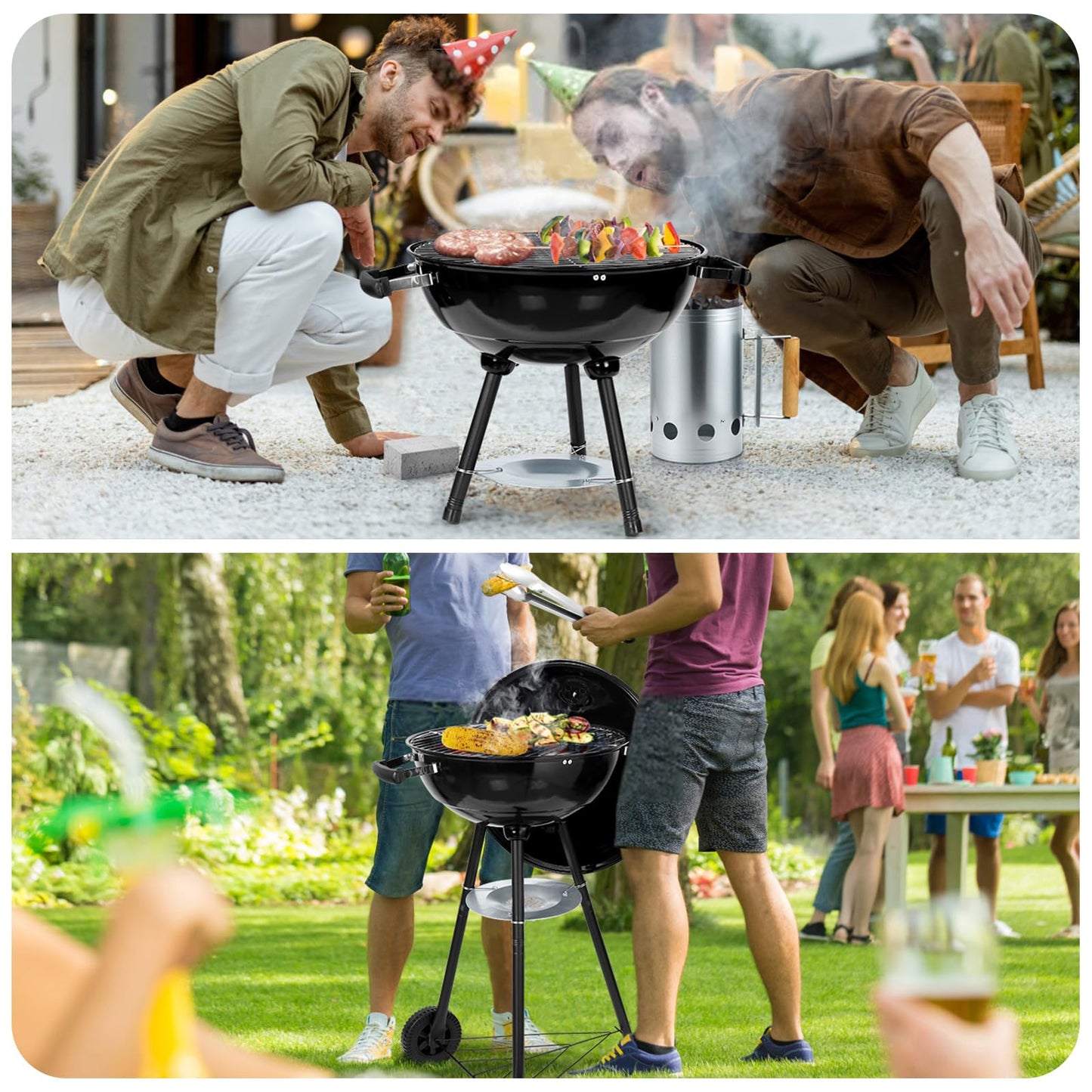 18 inch Kettle Charcoal Grills, Leonyo Portable BBQ Charcoal Grill for Outdoor with Cover & Chimney Starter, Griddle Accessories for Camping, Patio, Backyard Cooking - 254 Sq.in - CookCave