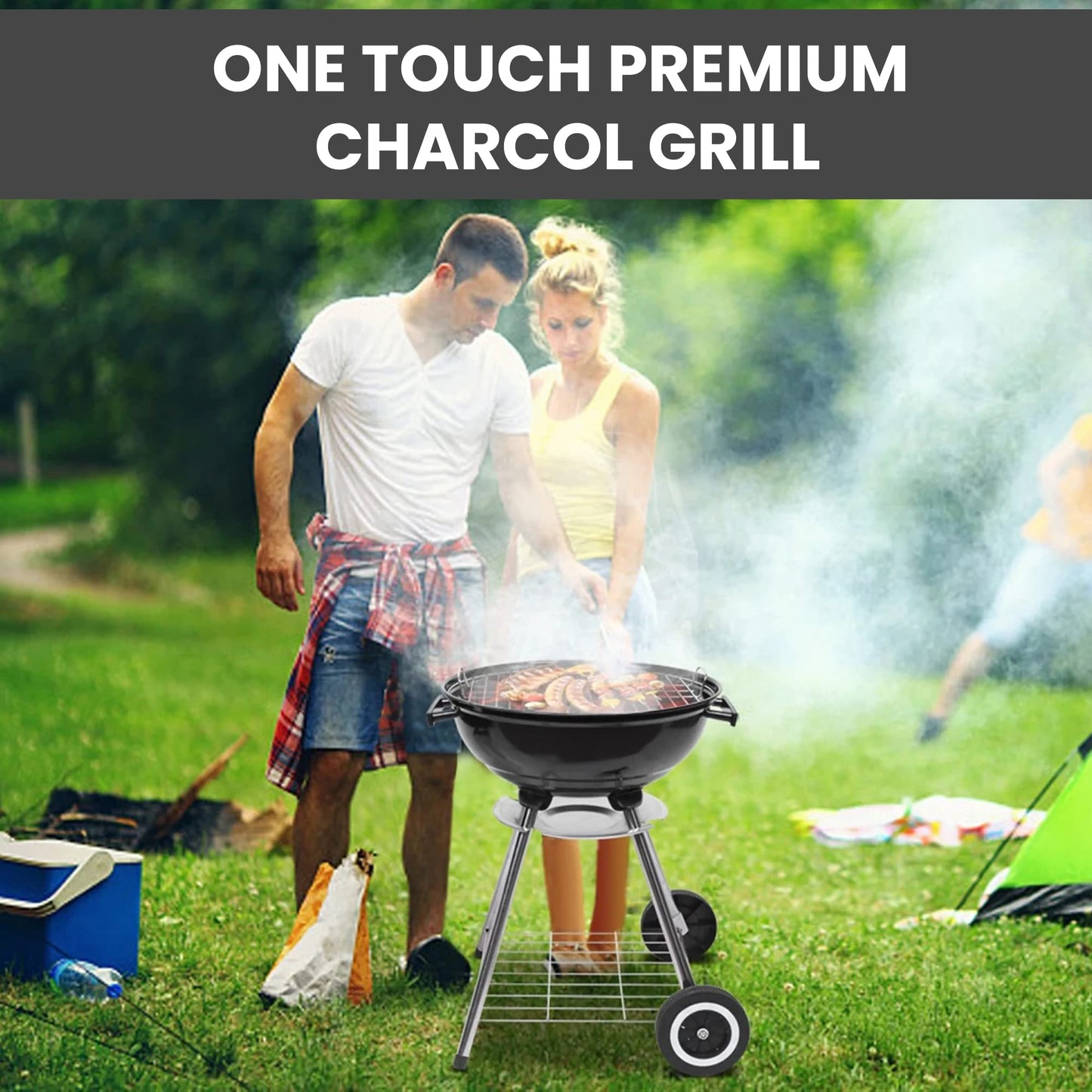 18 Inch Portable Charcoal Grill – Heavy-Duty Round BBQ Grill with Thickened Grilling Bowl, Sturdy with 4 Legs & Wheels for Small Outdoor Barbecue, Camping, Travel, Tailgating & Backyard Cooking - CookCave