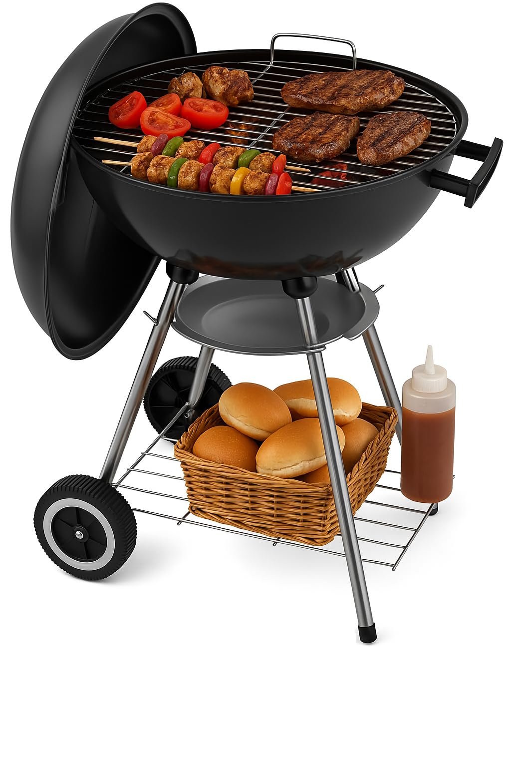 18 Inch Portable Charcoal Grill – Heavy-Duty Round BBQ Grill with Thickened Grilling Bowl, Sturdy with 4 Legs & Wheels for Small Outdoor Barbecue, Camping, Travel, Tailgating & Backyard Cooking - CookCave