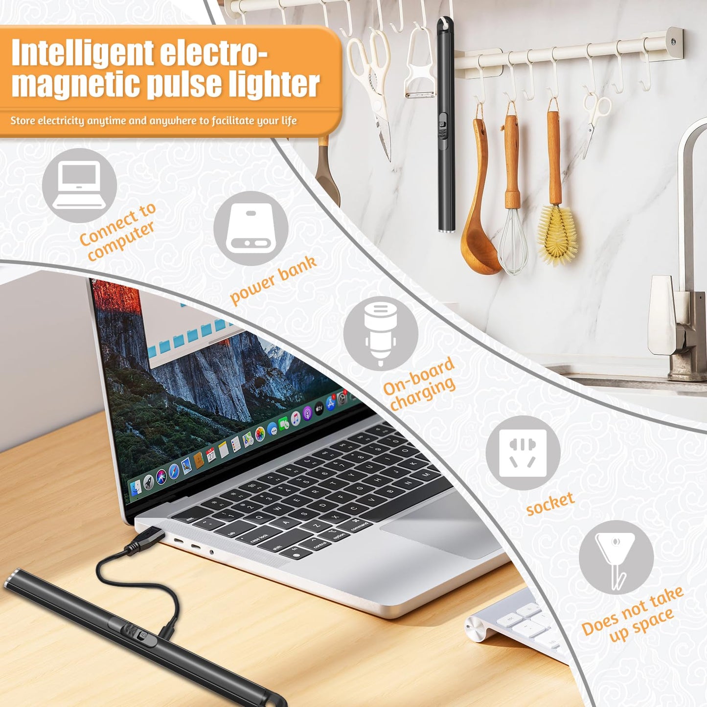 2 Pack Electric Candle Lighters, Windproof Flameless & Double Safety Lock Design, USB Rechargeable Lighter with Extended Handle, Suitable for Candles, BBQ, Camping, Gas Stove, Festivals Gift (Black) - CookCave