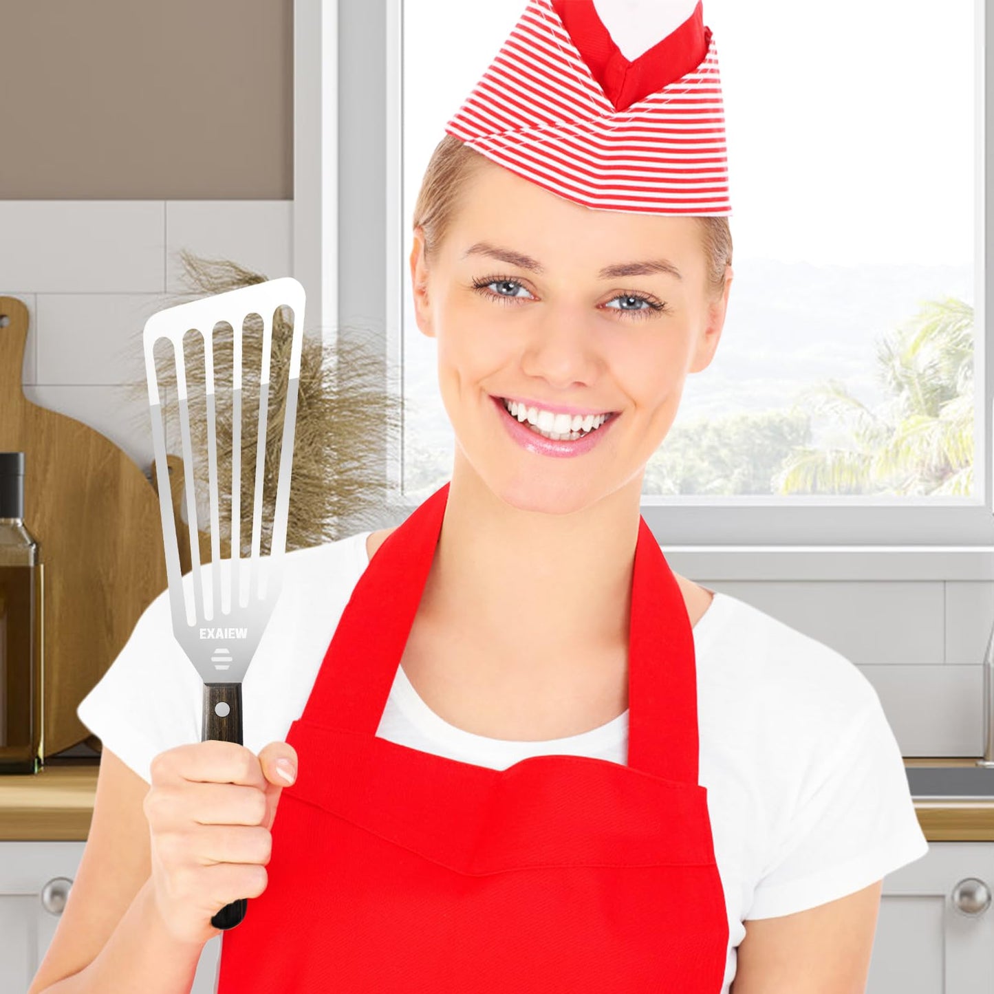 2 Pack Fish Spatula Stainless Steel, Flexible Fish Turner Spatula Perfect for Flipping Eggs, Burgers and Baking, Durable Lightweight Metal Kitchen Slotted Turner for Cooking & BBQ [Wooden Handle] - CookCave