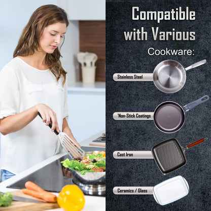 2 Pack Fish Spatula Stainless Steel, Flexible Fish Turner Spatula Perfect for Flipping Eggs, Burgers and Baking, Durable Lightweight Metal Kitchen Slotted Turner for Cooking & BBQ [Wooden Handle] - CookCave