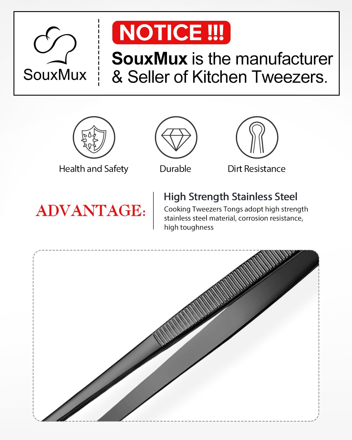 2 Pcs 12-inch Cooking Tweezers Tongs Precision Serrated Tips, Stainless Steel Professional Chef Tweezer Kitchen Tools for BBQ, Plating and Serving (Black) - CookCave