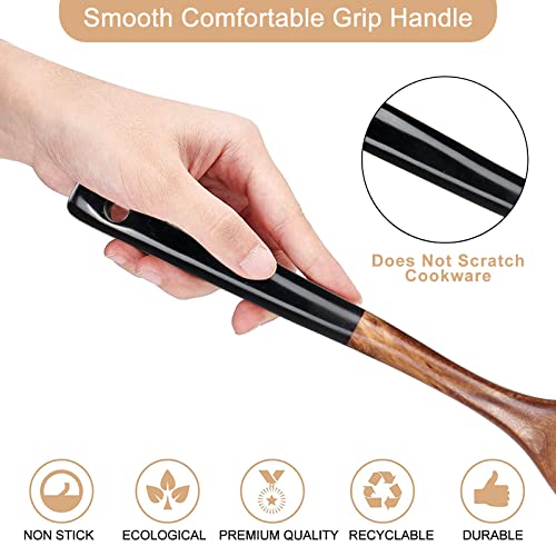 2 Pcs Best Wooden Spatula Set for Cooking Kitchen Slotted Turner Spatula Flat Wood Wok Spatula Non Stick Cooking Utensils for Frying Mixing Teak Fish Spatula Turner Black Egg Flipper Spatulas - CookCave