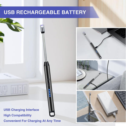 2 PCS Candle Lighter, Electric Lighter Arc Windproof Flameless with 360° Flexible Neck & LED Power Display, Lighters for Candle for BBQ, Grill, Camping, Fireplace, Stove - CookCave