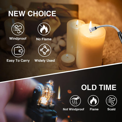 2 PCS Candle Lighter, Electric Lighter Arc Windproof Flameless with 360° Flexible Neck & LED Power Display, Lighters for Candle for BBQ, Grill, Camping, Fireplace, Stove - CookCave