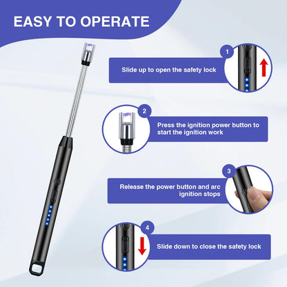 2 PCS Candle Lighter, Electric Lighter Arc Windproof Flameless with 360° Flexible Neck & LED Power Display, Lighters for Candle for BBQ, Grill, Camping, Fireplace, Stove - CookCave