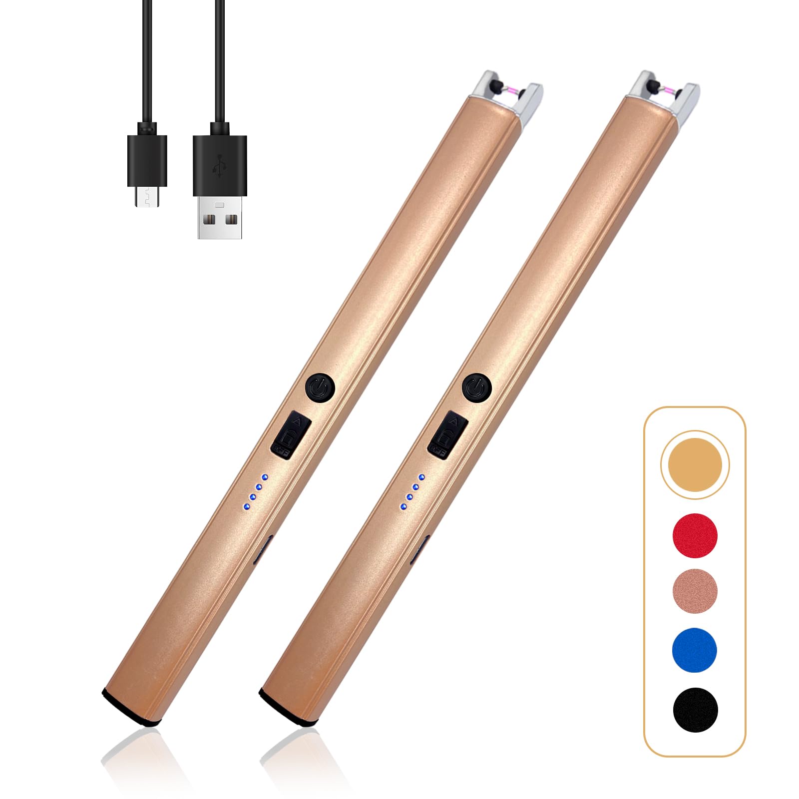 2 PCS Candle Lighter,Windproof Flameless Electric Lighter with LED Power Display ＆ Safety Switch, Upgraded Plasma USB Rechargeable Lighters for Birthday Camping BBQ (Champagne Gold) - CookCave
