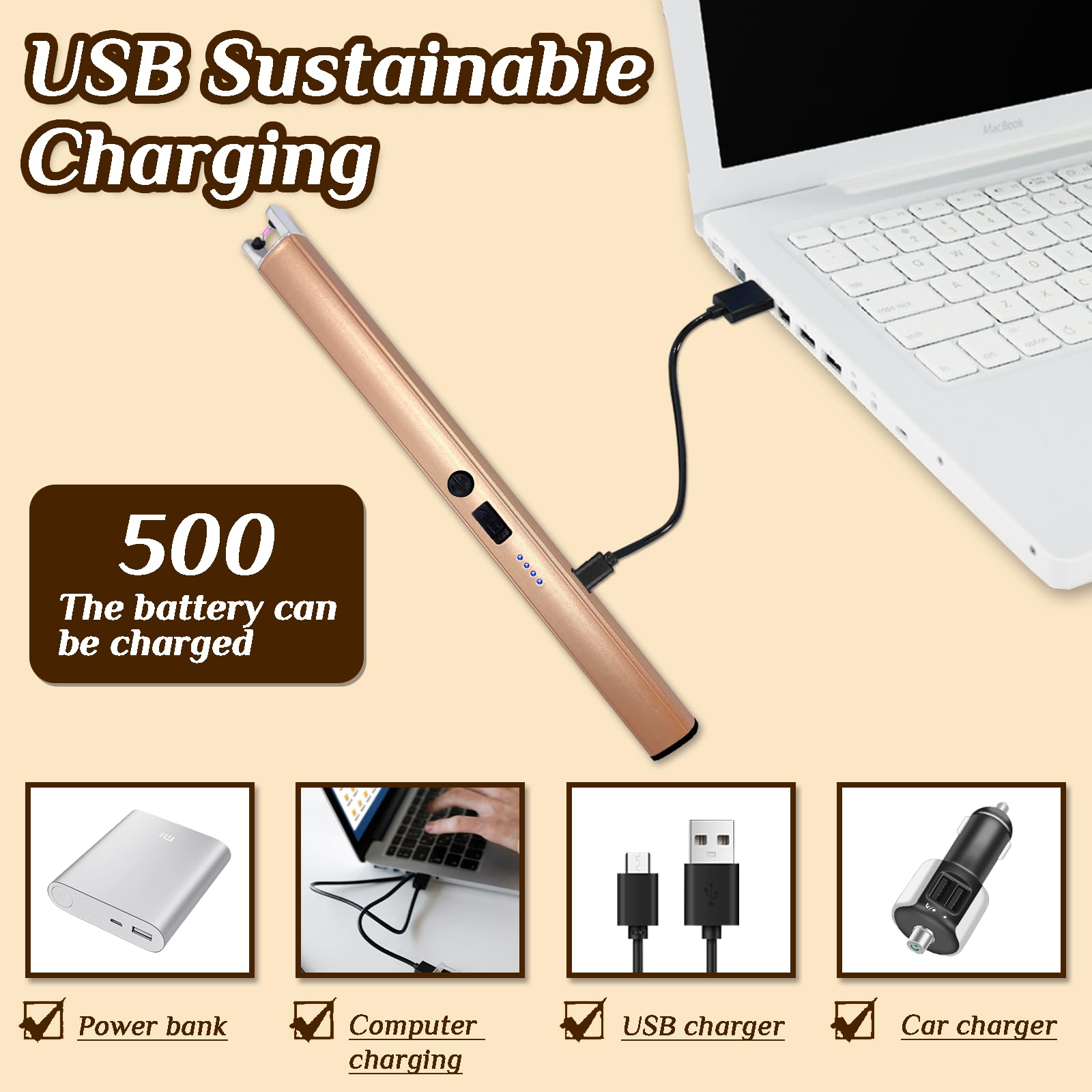 2 PCS Candle Lighter,Windproof Flameless Electric Lighter with LED Power Display ＆ Safety Switch, Upgraded Plasma USB Rechargeable Lighters for Birthday Camping BBQ (Champagne Gold) - CookCave