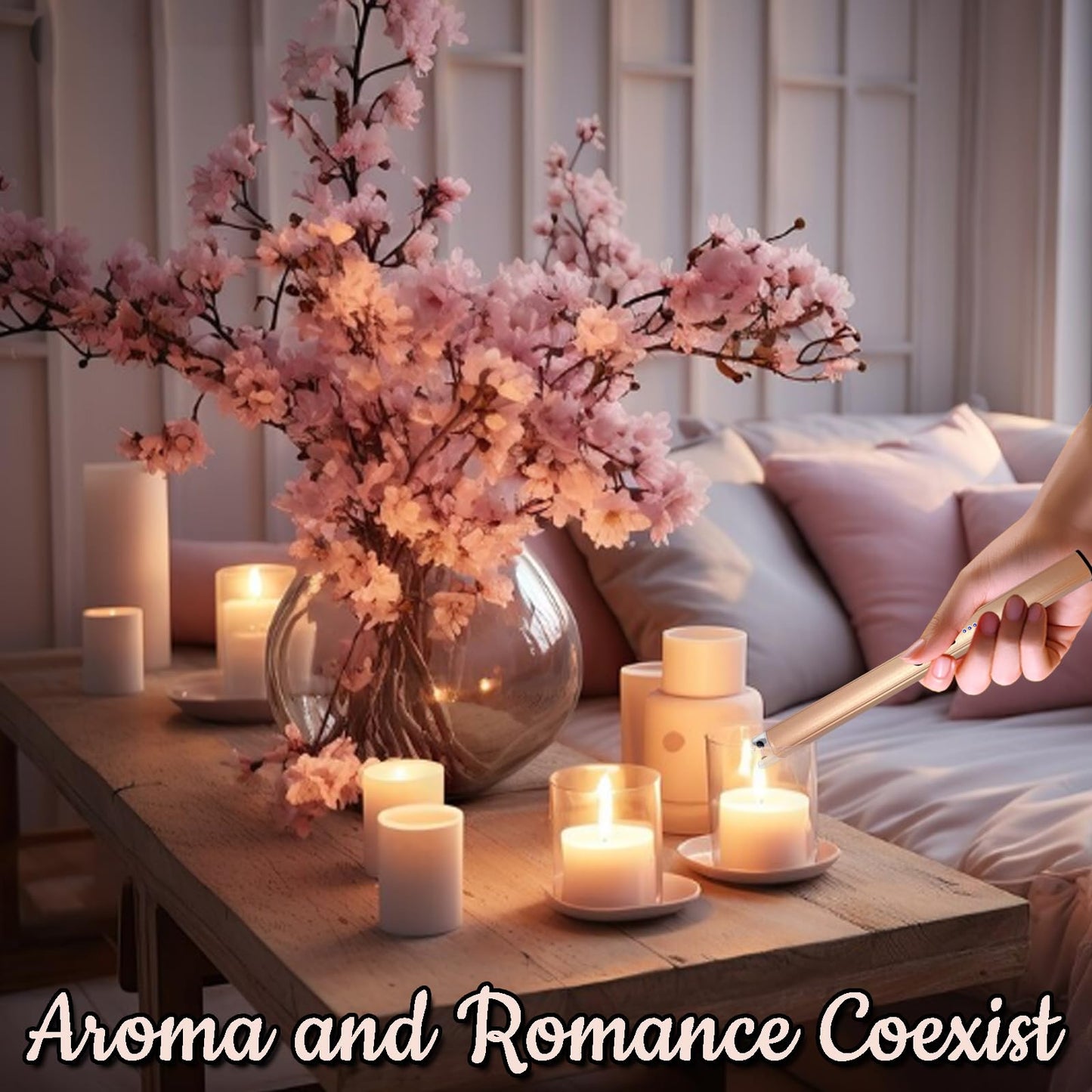 2 PCS Candle Lighter,Windproof Flameless Electric Lighter with LED Power Display ＆ Safety Switch, Upgraded Plasma USB Rechargeable Lighters for Birthday Camping BBQ (Champagne Gold) - CookCave