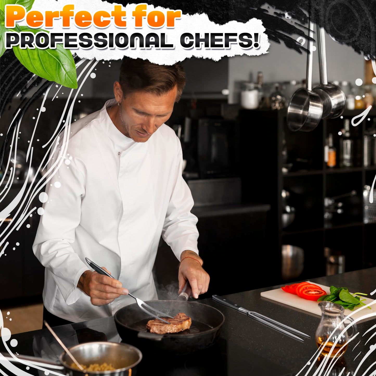 2 Pcs Carving Fork for Meat 12 inch - Stainless Steel Meat Fork with Heat-Resistant Handle for Grilling, Cooking, Serving - Straight and Curved Carving Utensils with Classic Two-Prong BBQ Design - CookCave