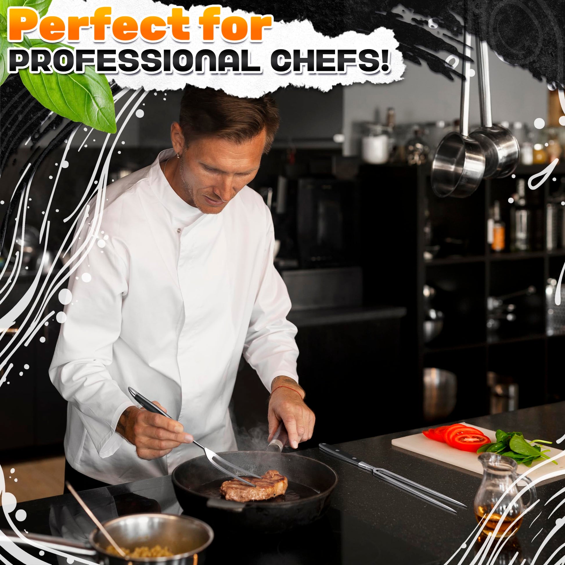 2 Pcs Carving Fork for Meat 12 inch - Stainless Steel Meat Fork with Heat-Resistant Handle for Grilling, Cooking, Serving - Straight and Curved Carving Utensils with Classic Two-Prong BBQ Design - CookCave