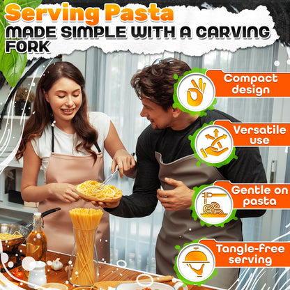 2 Pcs Carving Fork for Meat 12 inch - Stainless Steel Meat Fork with Heat-Resistant Handle for Grilling, Cooking, Serving - Straight and Curved Carving Utensils with Classic Two-Prong BBQ Design - CookCave