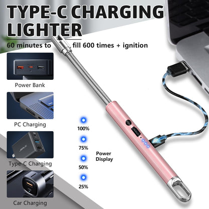 2 PCS Electric Lighter, Candle Lighter Arc Windproof Flame-Less with 360° Flexible Neck & LED Power Display, Type-C Rechargeable for BBQ, Grill, Camping, Fireplace, Stove - CookCave